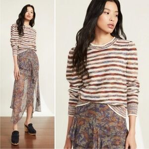 Veronica Beard Raissa Multi Stripe Crewneck Sweater Merino Wool.   G1